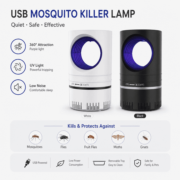 2026 New! BugShield Indoor Bug Zapper, Electric Insect Trap with Usb Led Light, Mosquito and Fruit Fly Killer, 500 Sq Ft Coverage