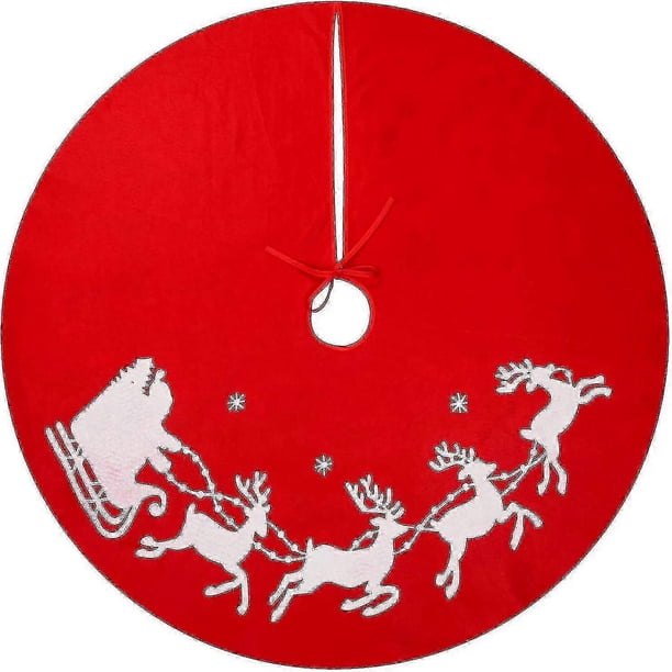 Reindeer Sleigh Pattern Christmas Tree Blanket 100cm Christmas Holiday Party Decoration, - Xinxx