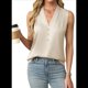 thumbnail image 1 of Camiseta Sin Mangas de Verano para Mujer, de Satén de Seda, con Cuello en V, Informal, de Negocios, Color Albaricoque XL, 1 of 7