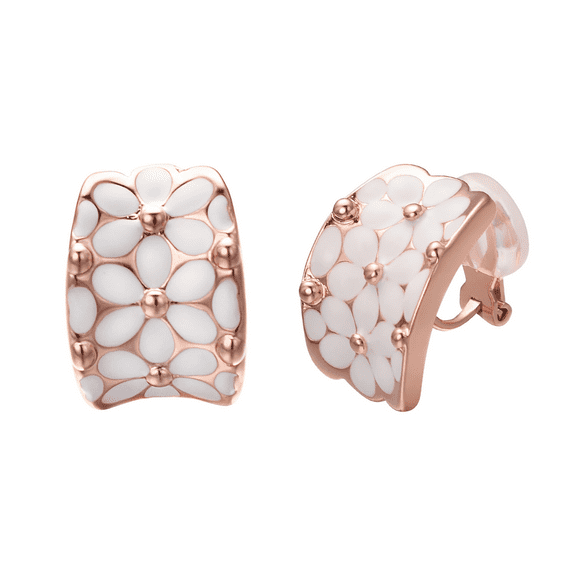 Yoursfs White Flower Clip On Earrings For Women Rose Gold Plated Elegant Non Pierced Wedding Earrings Trendy Jewelry