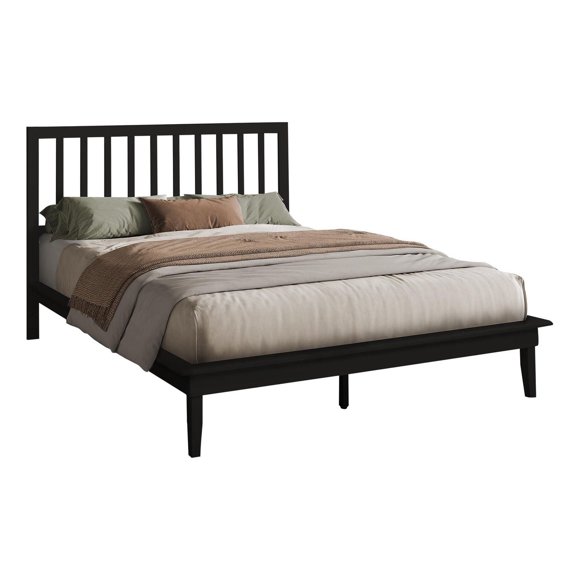 Monarch Specialties  Lit, Lit À Plateforme, Grand, Cadre Seulement, Chambre À Coucher, Cadre En Bois Noir, Pieds En Bois Noir, Contemporain