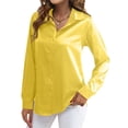 thumbnail image 1 of Blusas de Satén para Mujer, Camisas de Seda con Botones, Blusas Informales de Larga para Negocios Amarillo S, 1 of 7
