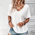 thumbnail image 2 of Penkiiy Womens Summer Eyelet Tops Trendy Criss Cross V Neck Solid Color Shirts Casual Short Sleeve Soft Elegant Tees Tunics S White, 2 of 8