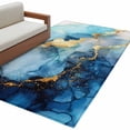 thumbnail image 2 of Gold Blue Marble Washable Area Rugs 3'x5', Luxury Gorgeous Ocean Abstract Modern Low Pile Throw Living Room Rug Non-Slip Sturdy Edge Binding Carpet for Indoor Entryway Bedside Kitchen, 2 of 9