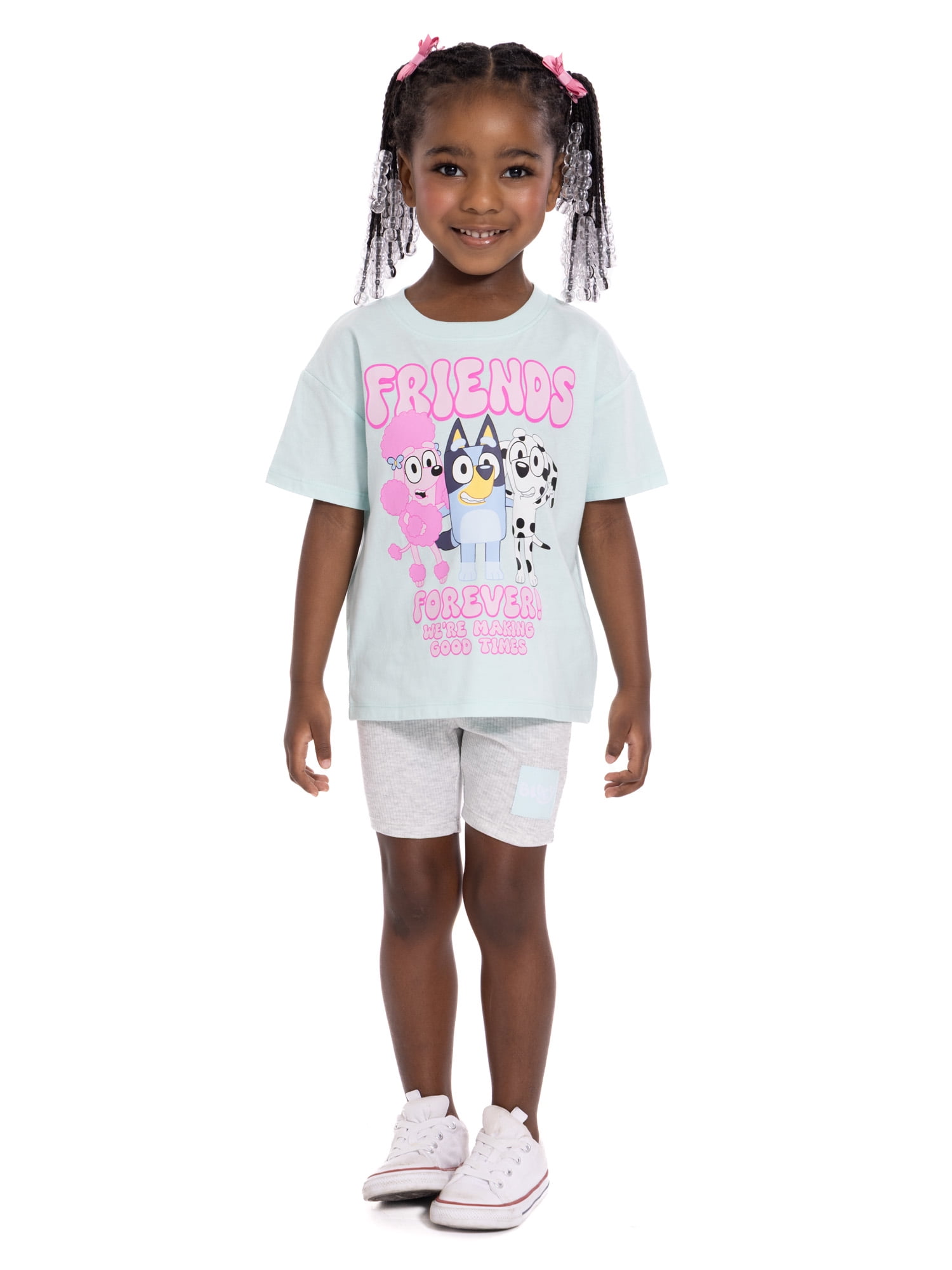 Bluey Toddler Girls Graphic Tee and Bike Shorts Set, 2-Piece, Sizes 12M-5T
