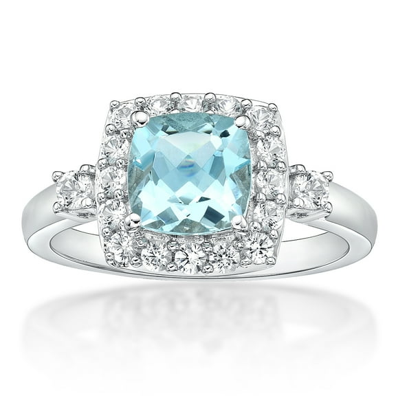 Jay Heart Designs 925 Sterling Silver Simulated Aquamarine and Created White Sapphire Ring