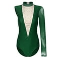 thumbnail image 2 of Alvivi Gymnastics Leotards For Women Rhinestone One Shoulder Long Sleeve Figure Skating Bodysuit Dark Green S, 2 of 6