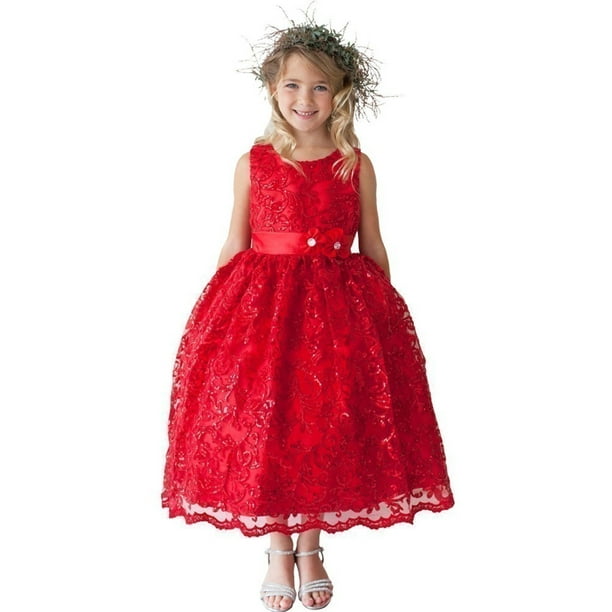 Tip Top Kids Little Girls Red Sparkle Sequin Lace Overlay Elegant