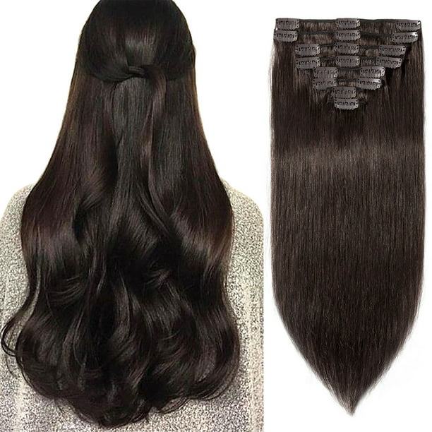 S-noilite Thick Human Hair Clip in Real Remy Human Hair Extensions 8 Pcs/18  Clips Straight Full Head Hair - Walmart.com