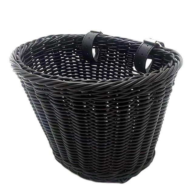 Cesta para manillar de bicicleta infantil, desmontable, tejida a mano, multiusos. Negro
