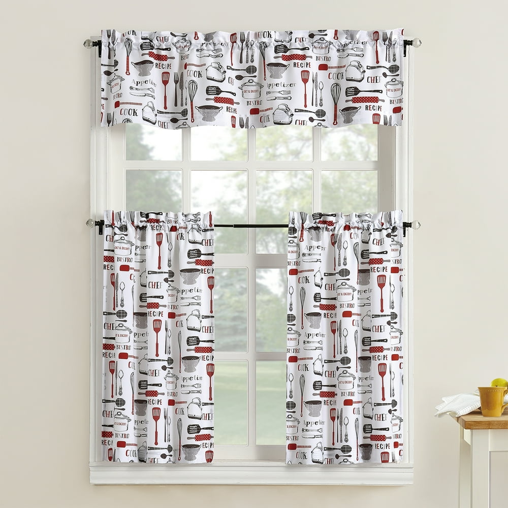 Mainstays Bistro 3 Piece Kitchen Curtain Tier and Valance Set Walmart