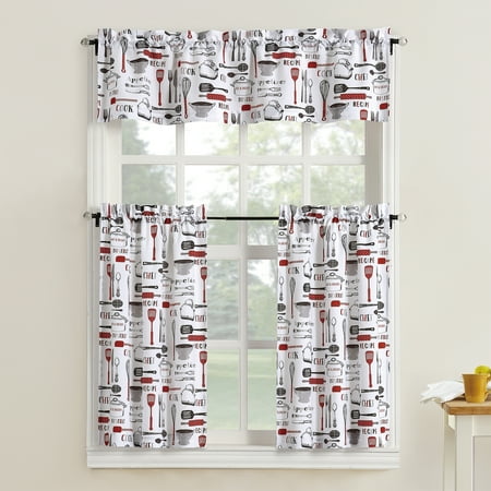 Mainstays Bistro 3 Piece Kitchen Curtain Tier and Valance (Best Window Coverings For Kitchen)