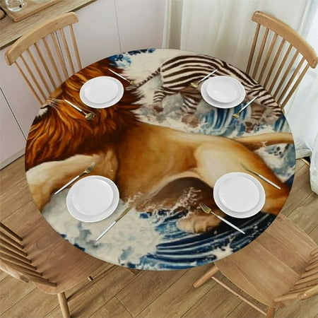 

Sheronv Lion Zebra Wave Round Table Cover Stain Resistant Washable Indoor Outdoor Tablecloth Perfect for Kitchen Dining Wedding Parties 100% Polyester Outdoor Picnic Camping Waterproof 38 -42