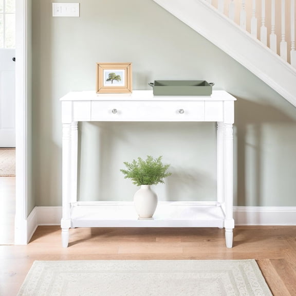 Convenience Concepts French Country Manor No Tools 1 Drawer Hall Entryway Table with Shelf, White