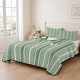 thumbnail image 3 of 3 Pieces King Quilt Set,Sage Green and White Striped Soft Bedding Sets with 1 Quilt & 2 Pillow Shams,Classic Vertical Thin Stripe Summer Bedspread Lightweight Coverlet Comforter for All Season, 3 of 9