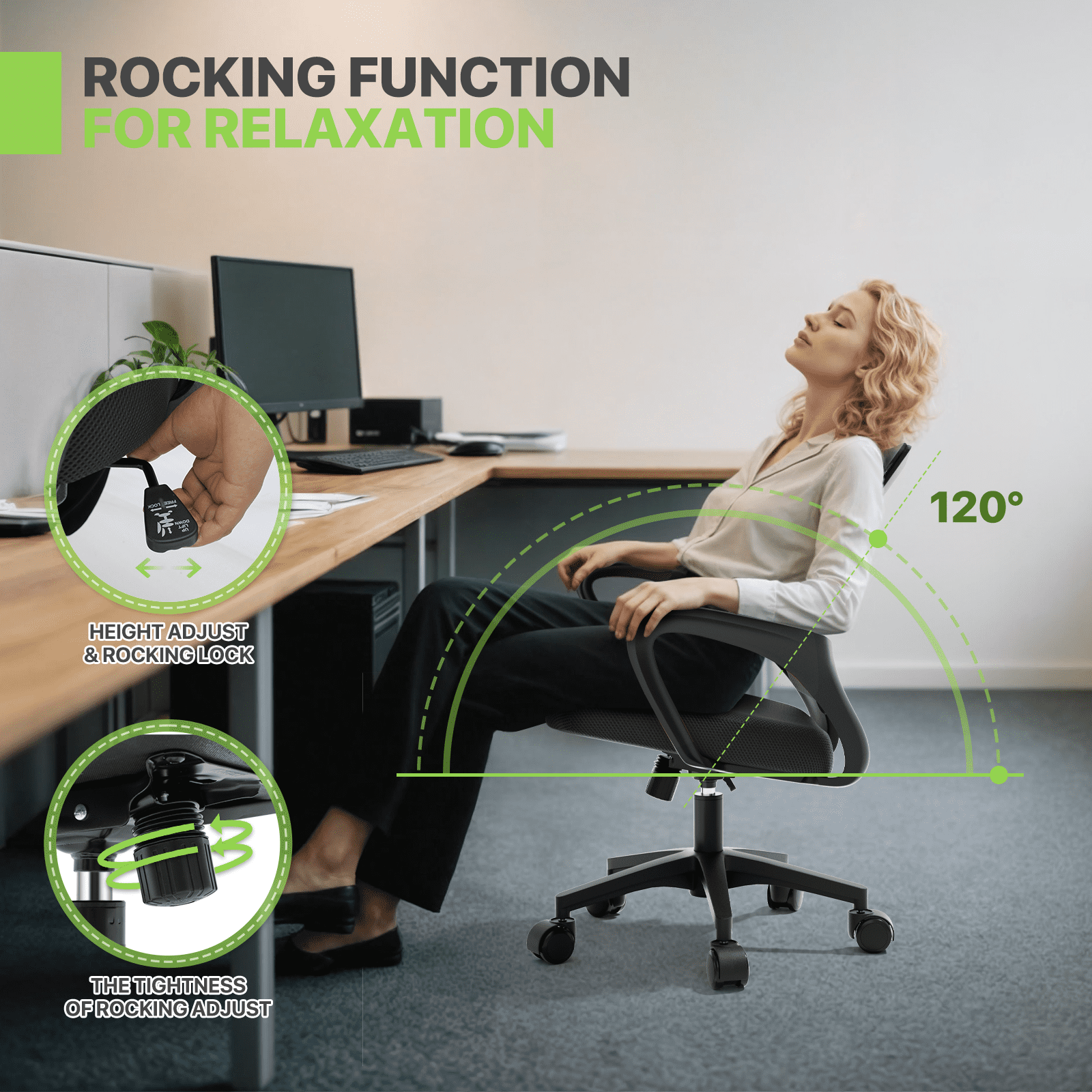 Magshion Set of 2 Office Chairs Mid Back Swivel Desk Chairs, Height Adjustable Ergonomic Mesh Computer Chairs with Armrest & Lumbar Support, Black