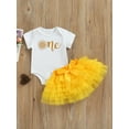 thumbnail image 2 of Newborn Baby Girls Sweet Clothes Sets, Sunflower Letter Print Short Sleeve Romper + Bow Layered Mesh Tutu Skirt Outfits, 2 of 8