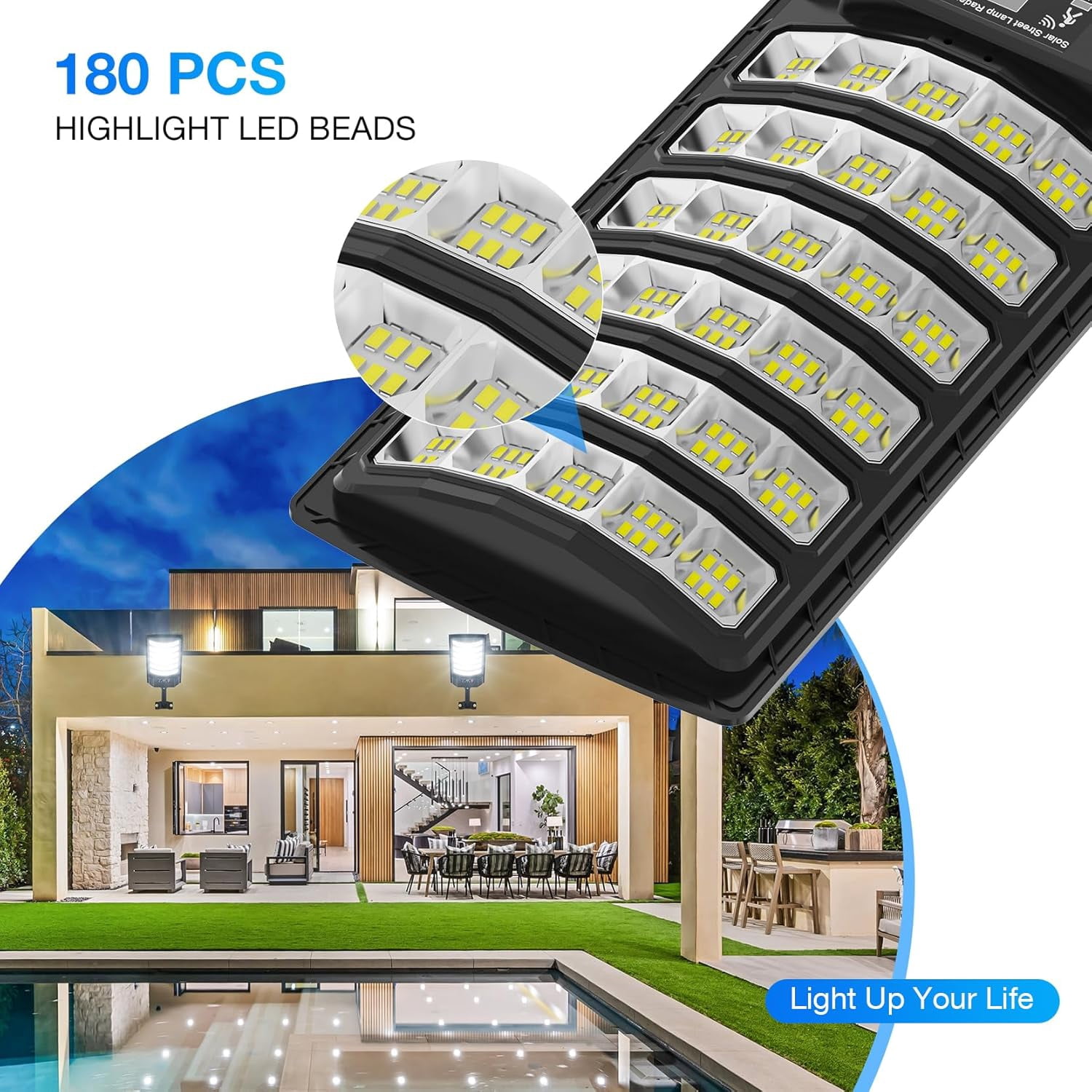 Solar Powered Outdoor, Lights Solar Street Lights Pole Barn Commercial Parking Lot Lights Outdoor Dusk to Dawn Solar Security Flood Light Motion Sensor Remote Control Led Lamp, 2 PACK