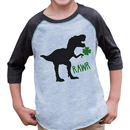 

7 ate 9 Apparel Kids Dinosaur St. Patricks Day Grey Raglan
