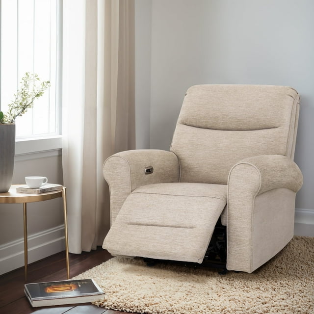 MCombo Small Fabric Recliner Chair, Wall Hugger, USB Ports, Beige