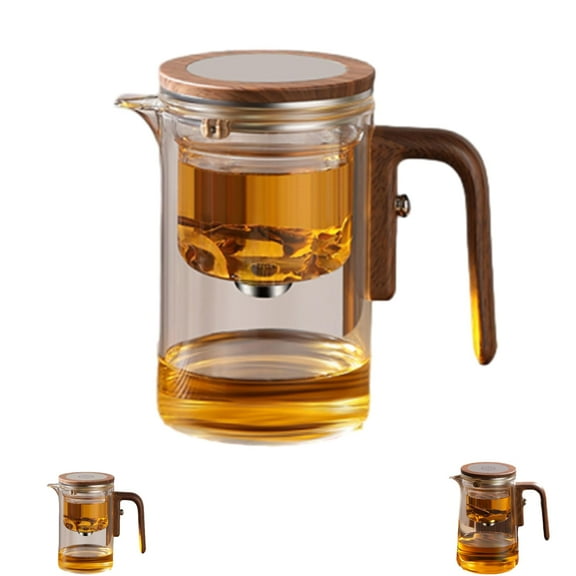 JEELLK Magic Tea Pot, Water Separation Glass Teapot With Wooden Handle, With Strainer And Infuser, Kianstier Witchcraft Pot (17.6oz/520ml)