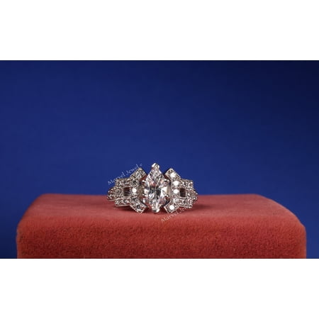 Vintage Art Deco Milgrain Diamond Engagement Ring, Marquise Cut Diamond Wedding Anniversary Ring, 925 Sterling Silver, 2.4 Ct Simulated Diamond, Gift Ring For Girlfriend For Special Occasion