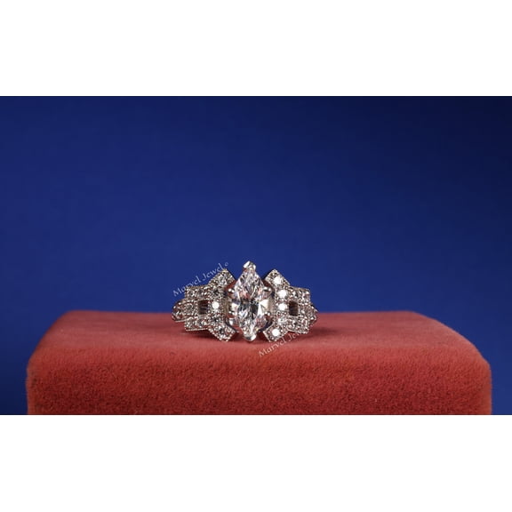 Vintage Art Deco Milgrain Diamond Engagement Ring, Marquise Cut Diamond Wedding Anniversary Ring, 925 Sterling Silver, 2.4 Ct Simulated Diamond, Gift Ring For Girlfriend For Special Occasion