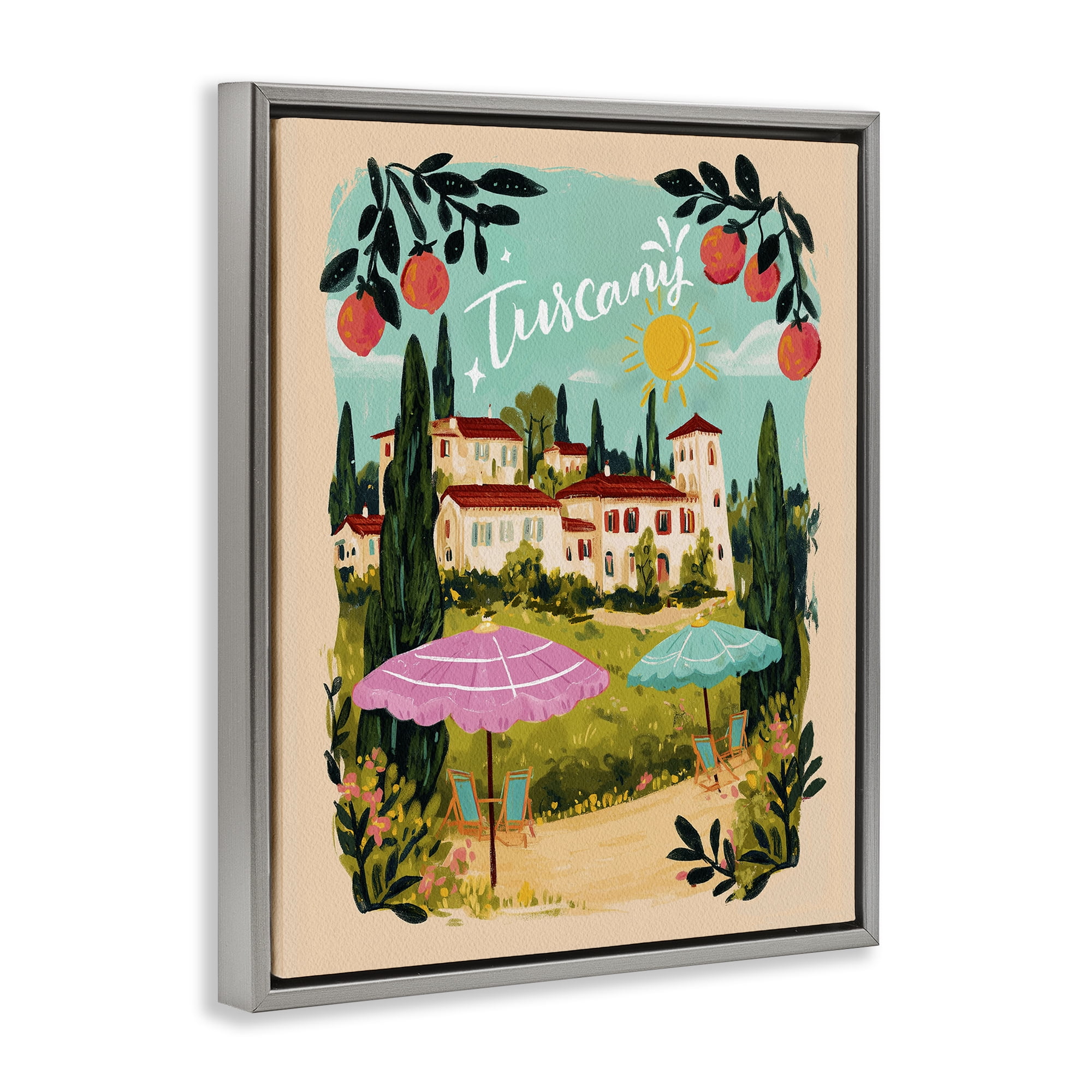 Fruit Bordered Tuscany Gray Framed Floater Canvas Wall Art, design by Yen