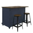 Kelsey Kitchen Island with 2 Stools and Drawers, Blue