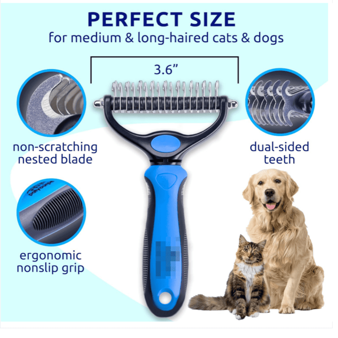 Dual-Sided Pet Grooming Brush, 9/17 Teeth Dematting Deshedding Comb, Rounded Safe Teeth with Non-Slip Handle, Grooming Tool for Dogs, Cats and Horses