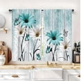 thumbnail image 2 of Teal Blue Farmhouse Floral Kitchen Curtains 27.5W X 39L Inch 2 Panels Rod Pocket Rustic Flower Vintage Country Turquoise Daisy Retro Small Short Cafe Tier Drapes Wooden Bathroom Home Decor, 2 of 6
