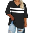 thumbnail image 1 of biudgviw Women's Plus Size Tops Color Block 3/4 Sleeve Tunic Tops Oversized Casual V Neck Basic Tees Fall Trendy Clothes, 1 of 5