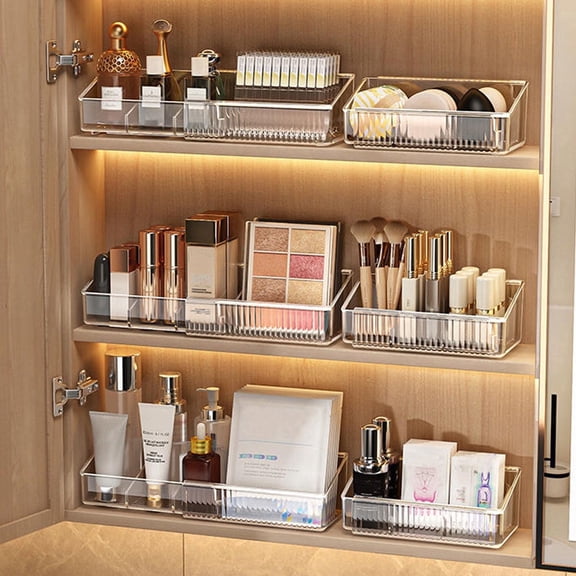 Retractable Makeup Organizer with Dividers, 2Pack Clear Cosmetic & Skincare Storage Box,Beveled Deside, Expandable 20-34cm