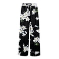 thumbnail image 3 of WTOBBY Women's Summer Boho Floral Print Wide Leg Palazzo Pants Featuring High Waist Elastic Drawstring and Pockets for Comfortable Lightweight Style ,Black L, 3 of 7