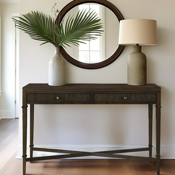 Dark Brown Fluted Console With 2 Option - Living Space Storage Table Design Foyer
