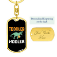 thumbnail image 3 of Toddler Hodler Dinosaur Crypto Stainless Steel or 18k Gold Premium Swivel Dog Tag Keychain, 3 of 16