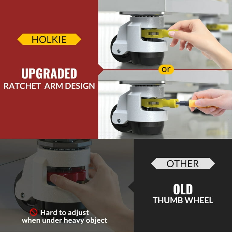 Heavy Duty Leveling Machine Casters Set Of 4 – 2200 Lb Capacity Retractable Wheels With Ratchet Arm For Workbenches & Equipment