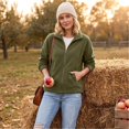 thumbnail image 4 of Sorvello Women's Lightweight Fleece Lined Jacket, Long Sleeve Casual Fall Outerwear With Pockets Army Green L, 4 of 7