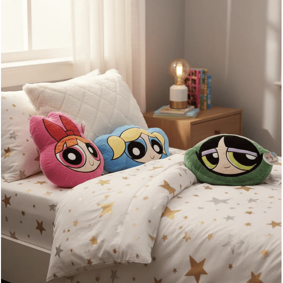 Cojines Decorativos Chicas Superpoderosas Bombon Burbuja y Bellota - Almohadas de Felpa Cartoon Network 33x30x30 cm