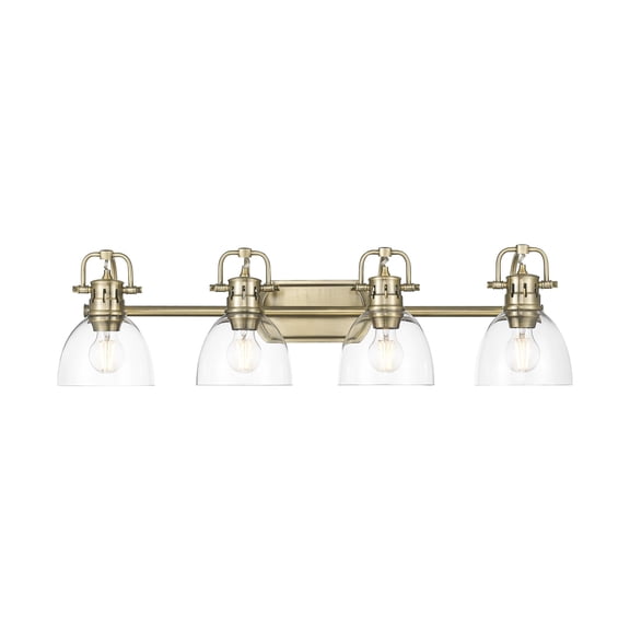 Yep by Golden Lighting Duncan 4-light Vanity in Aged Brass and Clear Glass