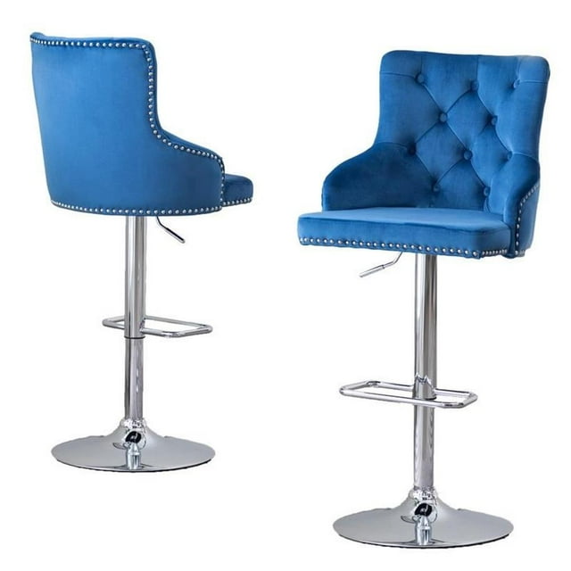 Tabourets de Bar Réglables avec Velours Bleu Marine et Sièges Capitonnés (Ensemble de 2)