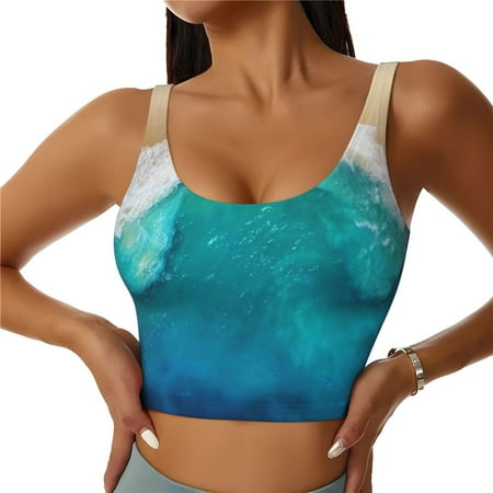 Jgfou Beach Print Womens Sports Bra - Padded Workout Sports Bras Crop Tank Top