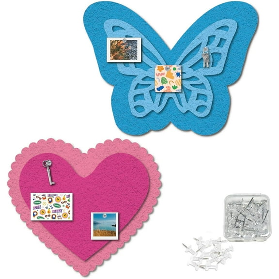 Butterfly Felt Bulletin Board Heart Self Adhesive Felt Bulletin Board Picture with Pin Wool Wall Decorations for School Classrooms Kitchens Offices Home
