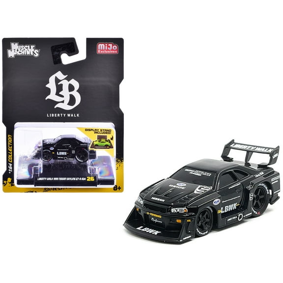 1999 Nissan Skyline GT-R (R34) #5 "Liberty Walk" Black 1/64 Diecast Model Car by Muscle Machines