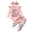 thumbnail image 2 of Thetops Newborn Baby Girl 3 Piece Outfit Set 9 Months Pink Cotton - Daddy's Girl Mommy's World Onesie, Floral Butterfly Pants & Headband with Snap Closure, 2 of 9