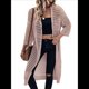 thumbnail image 2 of Cárdigan de Punto Abierto con Mangas 3/4 Caladas para Mujer, Suéter , Gris Rosado Pálido, Talla XL, 2 of 9