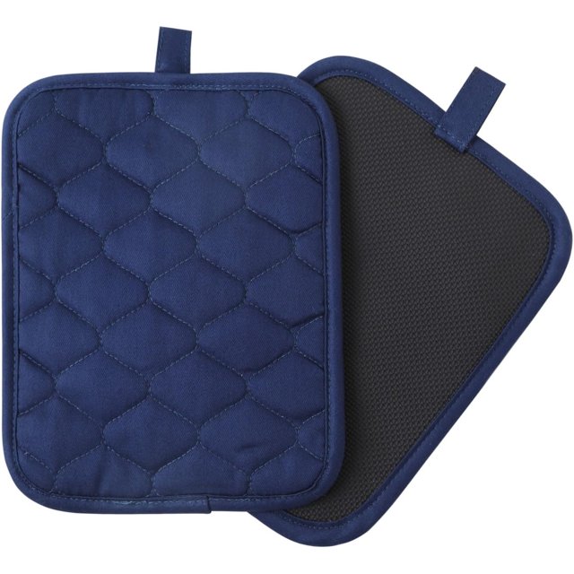 Anti-Slip Grip Pot Holders for Kitchen, Cotton Oven Pot Holders Set with Neoprene for Heat Resistant 450F, 7x9 Inches Potholders Machine Washable 2PCS (Blue, 2)