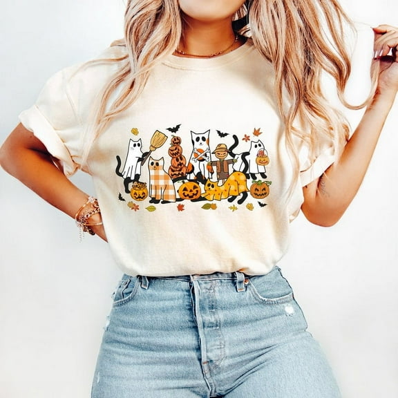 Black Cat Halloween T-shirt, Ghost Cat Shirt, Halloween Shirt, Halloween Cat Shirt, Fall Shirt, Retro Halloween Shirt,Spooky Season Shirt,Funny Halloween 160629