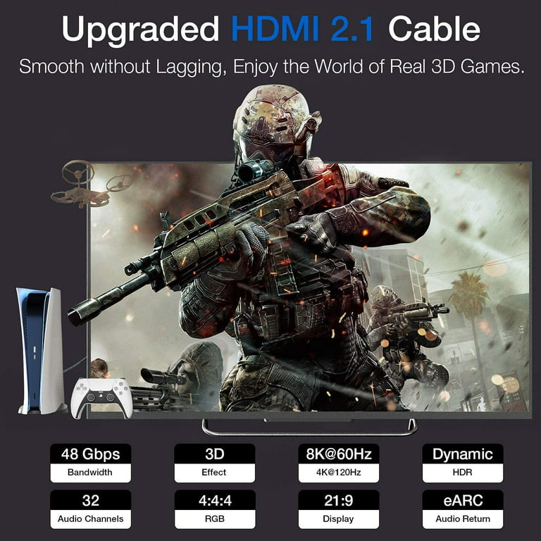 Cable Hdmi 2.1 8k Ultra Hd 120hz Para Smart Tv Y Consolas 1 Metro De Nylon  Trenzado Y Capa Anticorrosiva con Ofertas en Carrefour