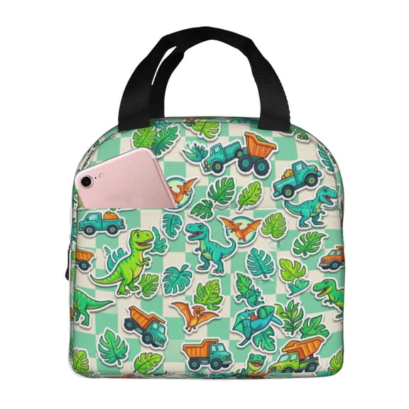 Dinosaur Chariot Lunch Bag Forest Dino Reusable Insulated Lunch Box Portable Cooler Thermal Small Tote Bag For Work Picnic Office Travel